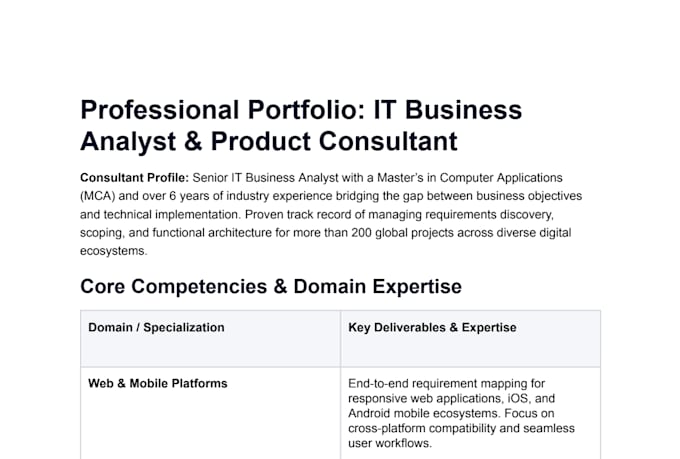 be your IT business analyst for software projects